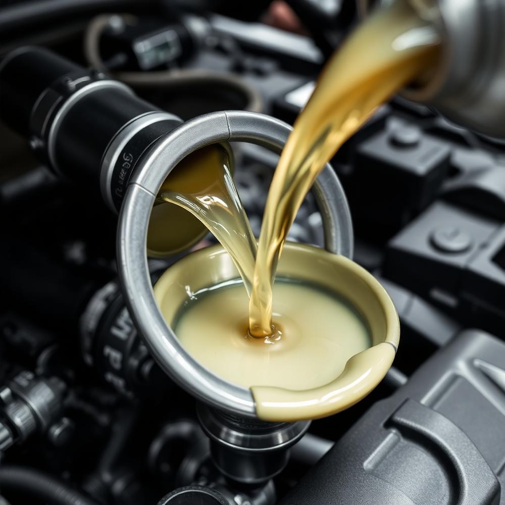 Abastecimento de óleo no motor de um veículo